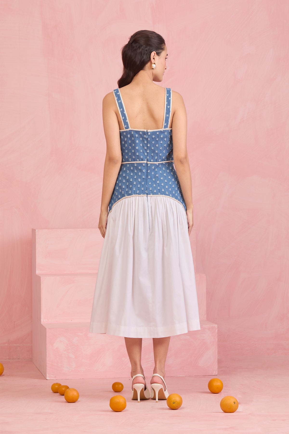 Denim Blue Embroidered Midi Dress