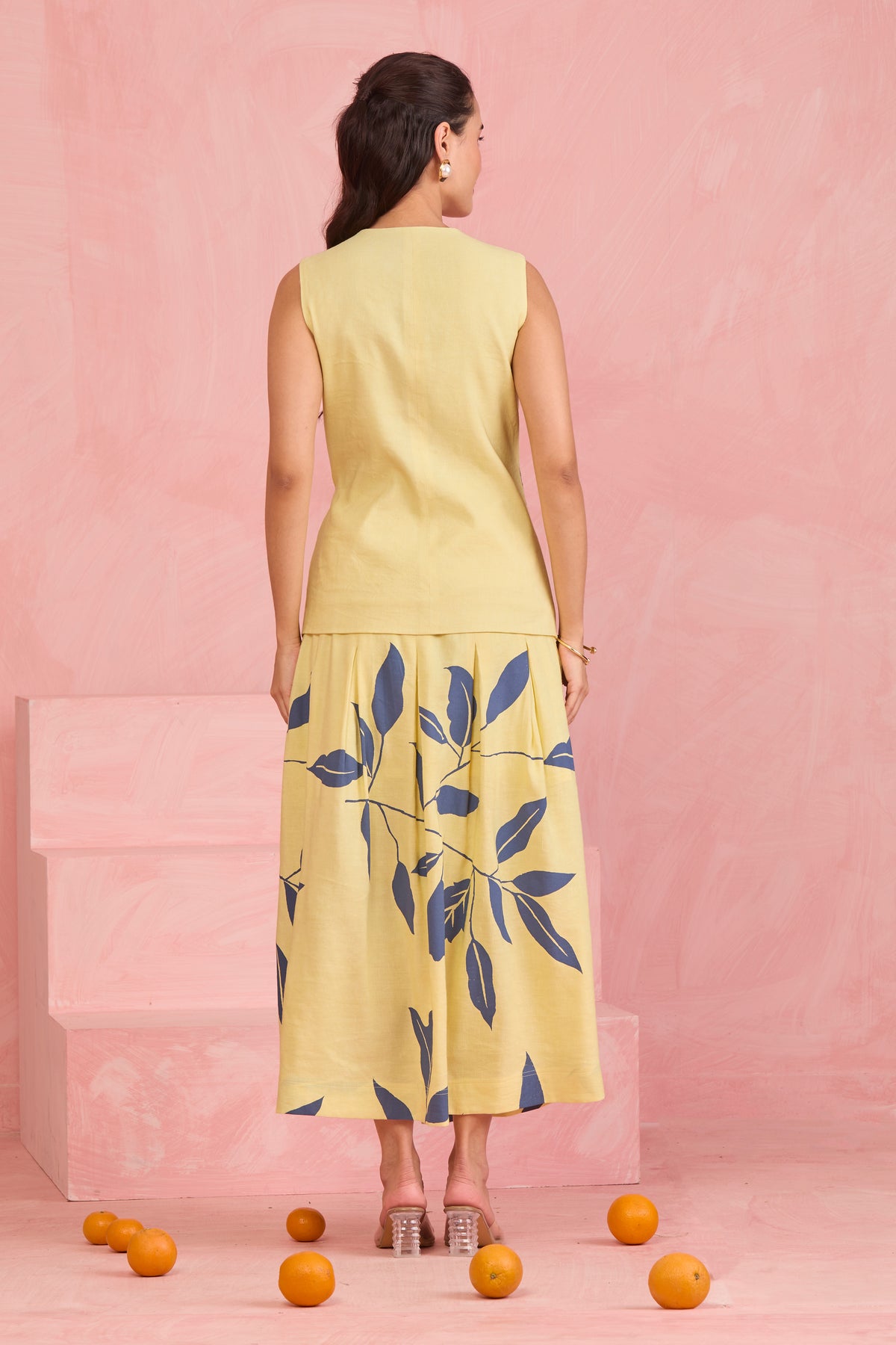 Butter Yellow Leaf Vest Co-Ord Set