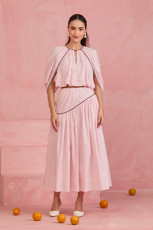 Blush Cape Top & Gathered Skirt Set