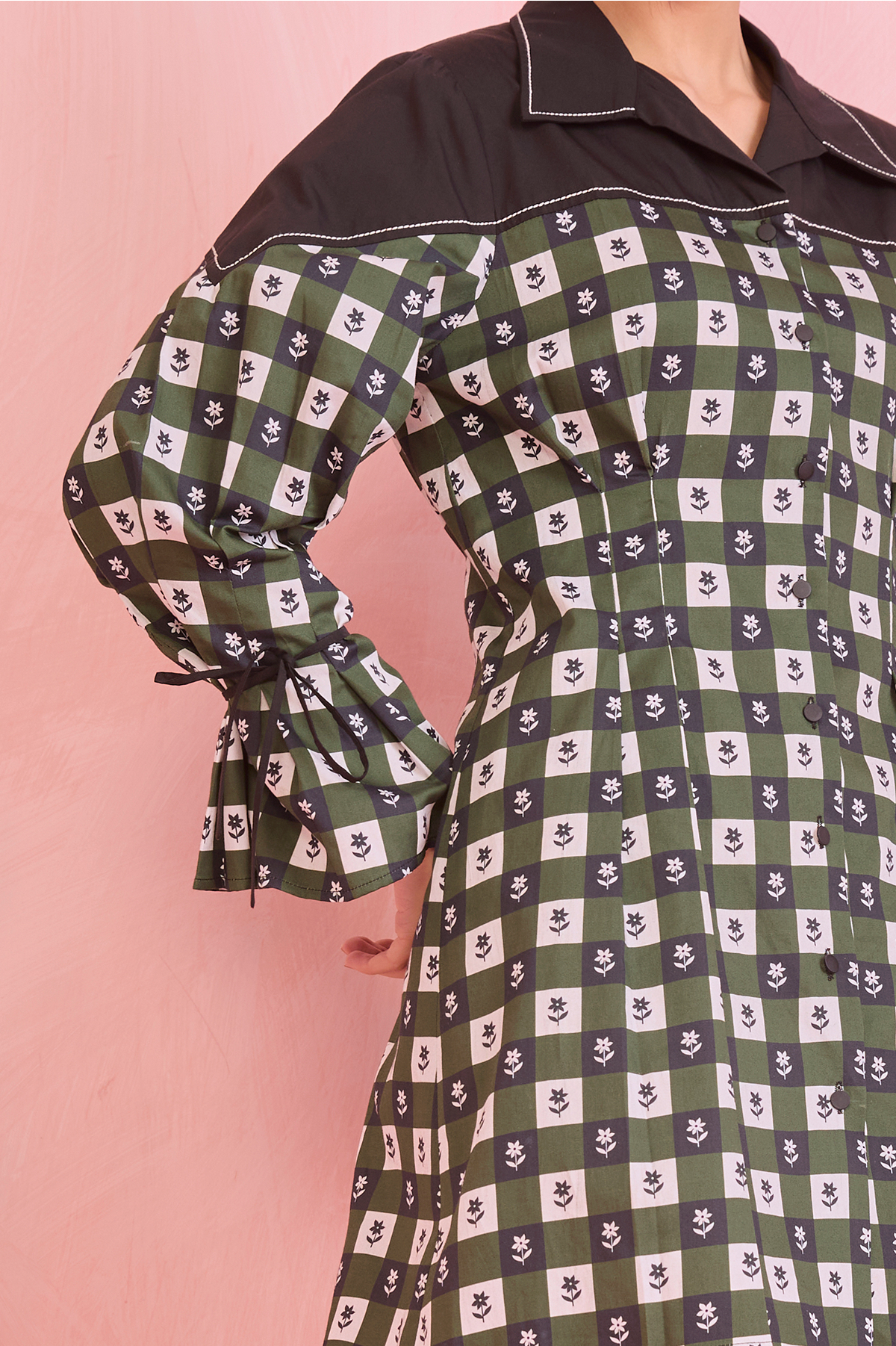 Monochrome Checkered Shirt Dress