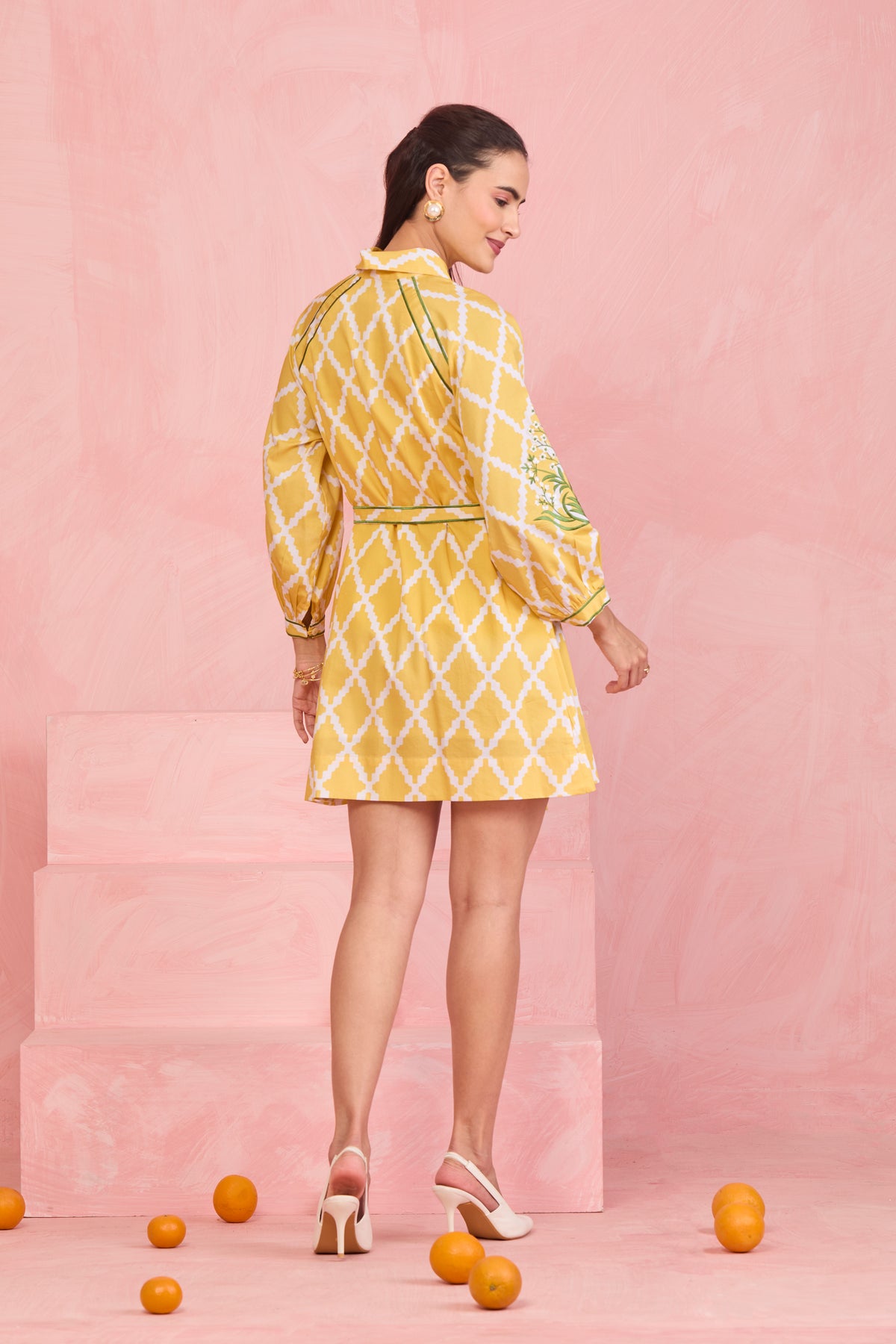 Sunlit Lattice Shirt Dress