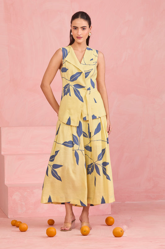 Butter Yellow Leaf Vest Co-Ord Set