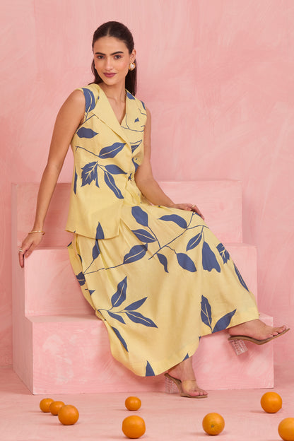 Butter Yellow Leaf Vest Co-Ord Set