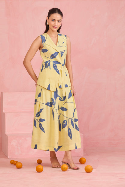 Butter Yellow Leaf Vest Co-Ord Set