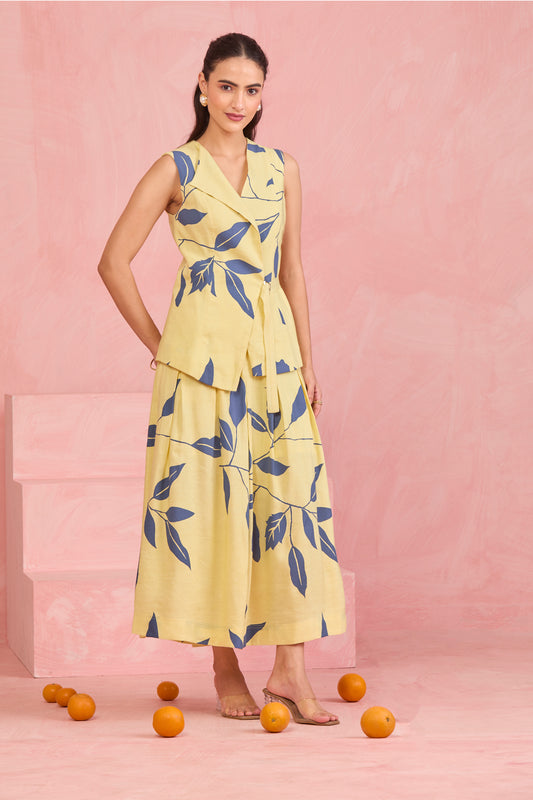 Butter Yellow Leaf Vest Co-Ord Set