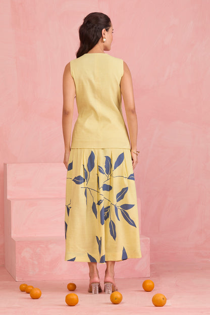 Butter Yellow Leaf Vest Co-Ord Set