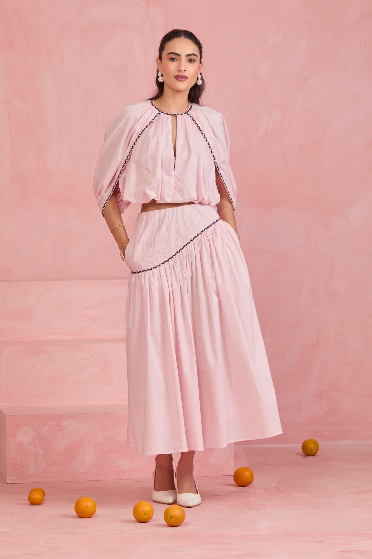 Blush Cape Top & Gathered Skirt Set