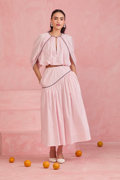 Blush Cape Top & Gathered Skirt Set