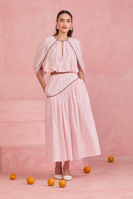 Blush Cape Top & Gathered Skirt Set