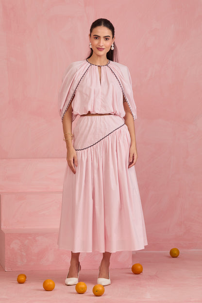 Blush Cape Top & Gathered Skirt Set