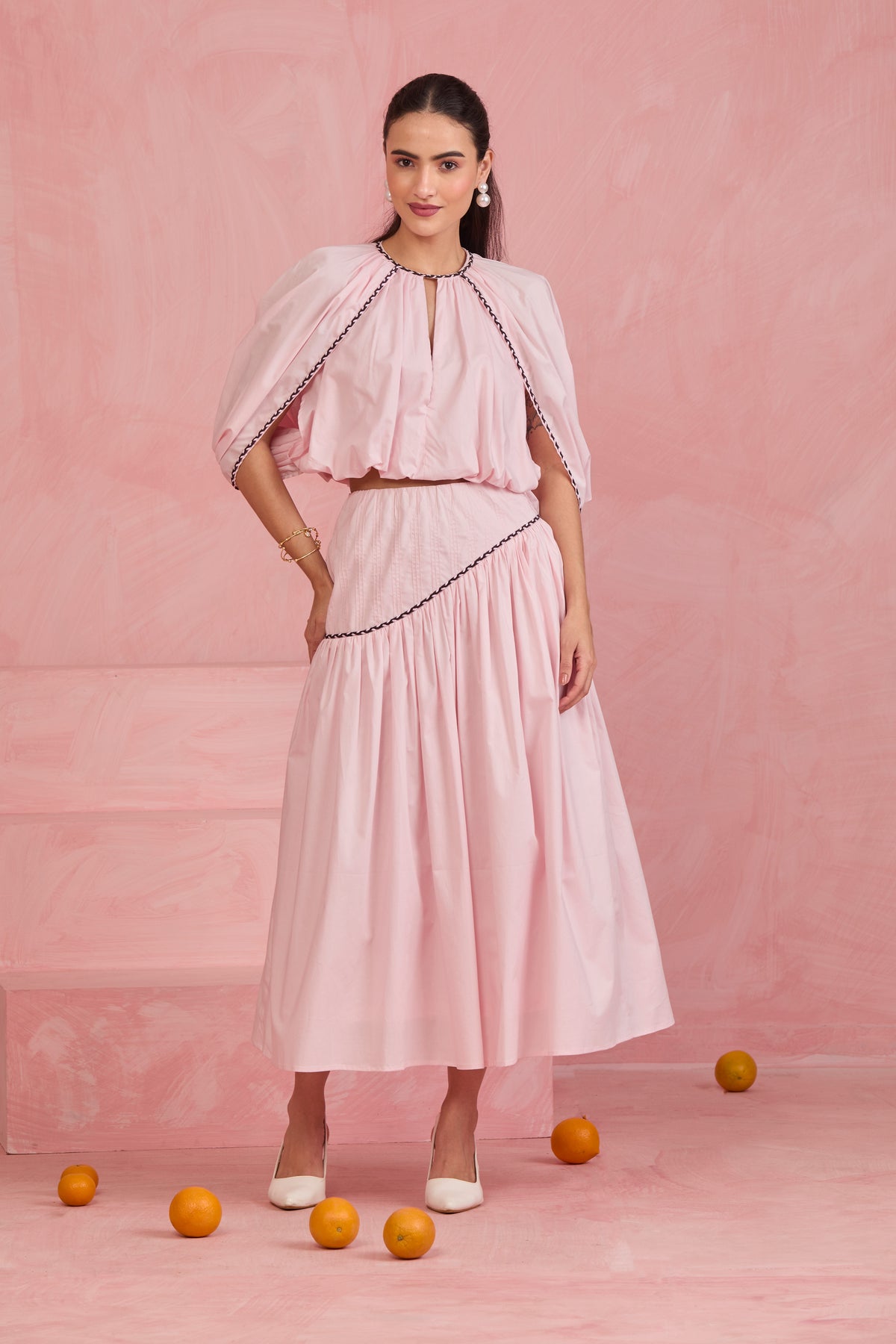 Blush Cape Top & Gathered Skirt Set