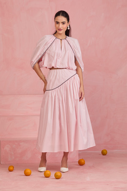 Blush Cape Top & Gathered Skirt Set