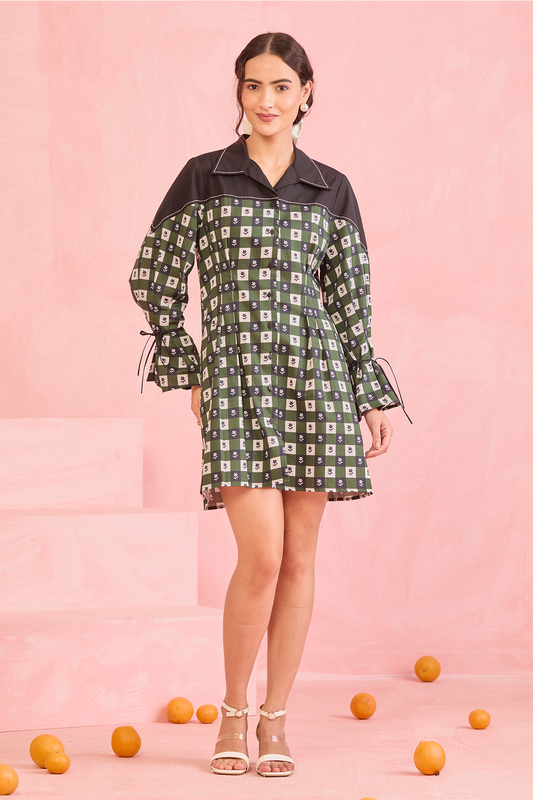 Monochrome Checkered Shirt Dress