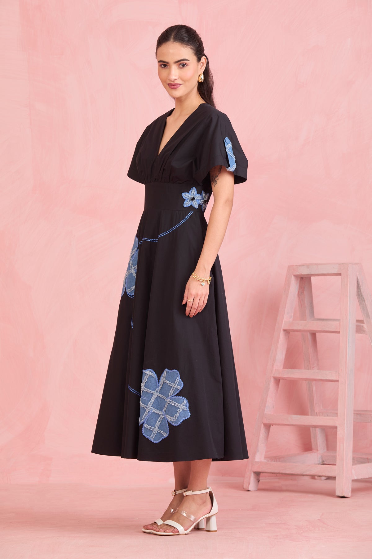 Midnight Bloom Embroidered Midi Dress