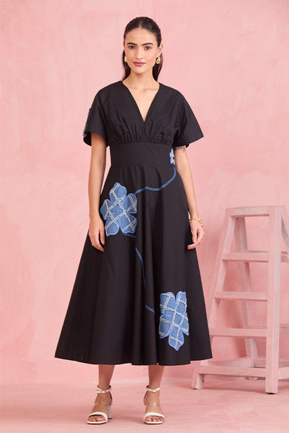 Midnight Bloom Embroidered Midi Dress