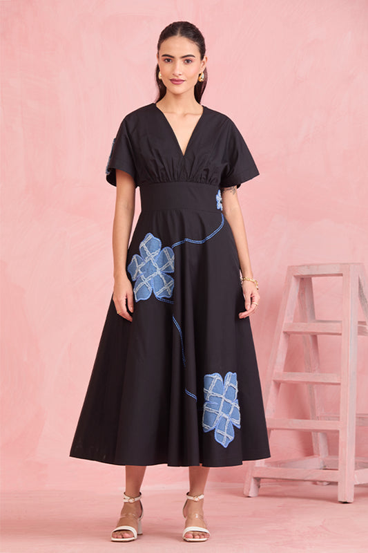 Midnight Bloom Embroidered Midi Dress