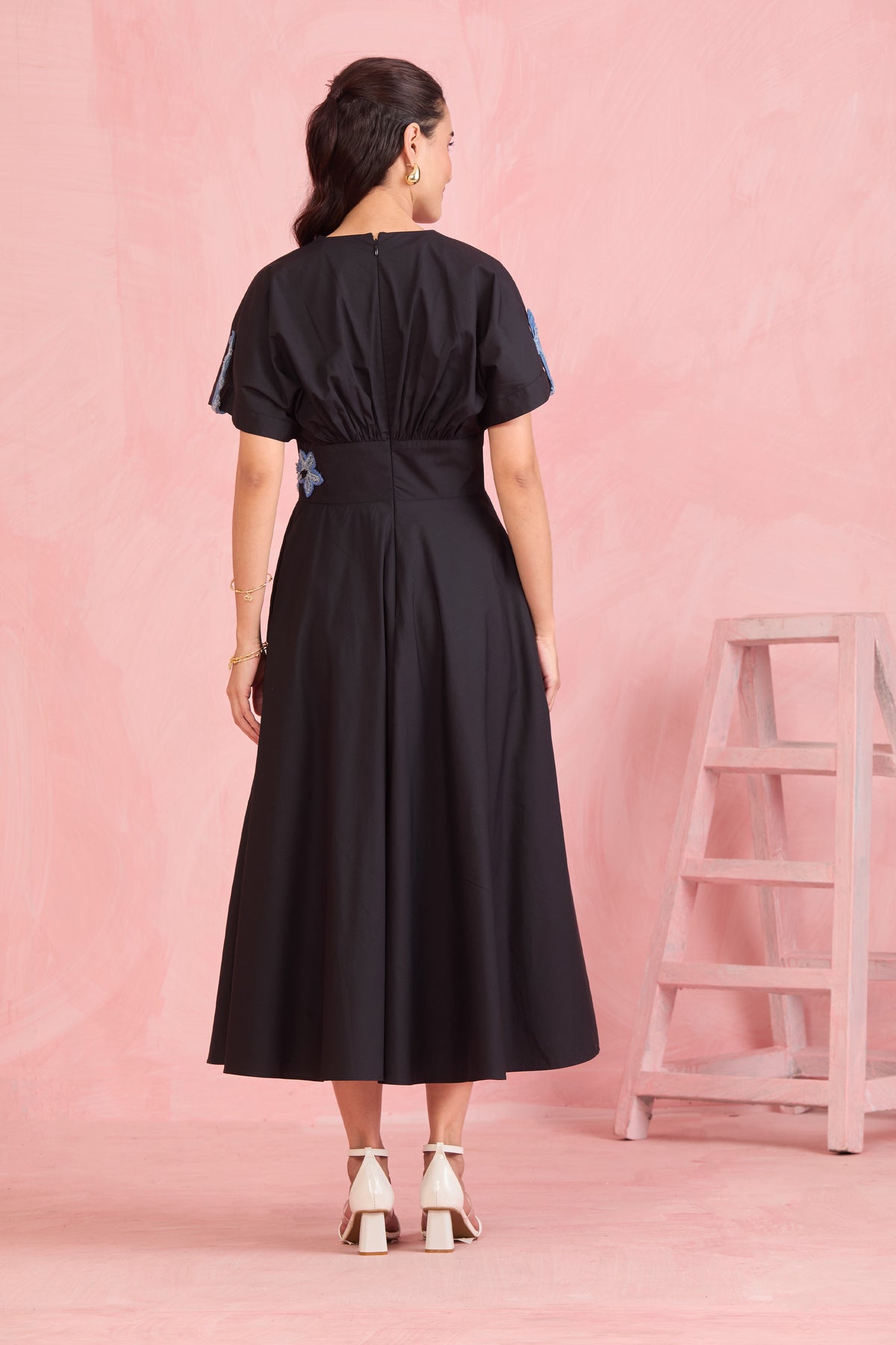 Midnight Bloom Embroidered Midi Dress