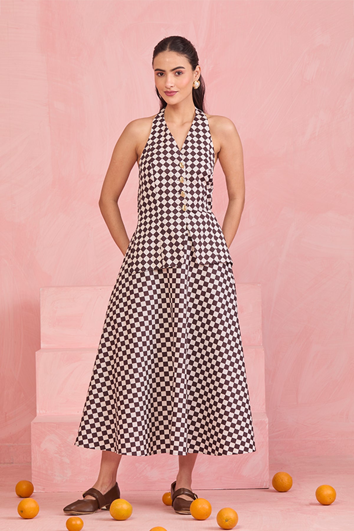 Mocha Mosaic Halter Neck Co-ord set