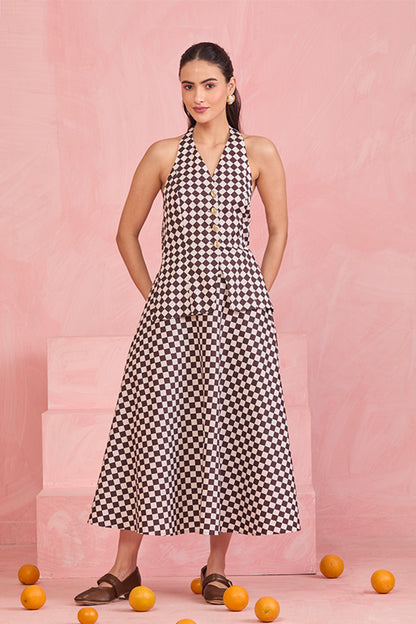Mocha Mosaic Halter Neck Co-ord set