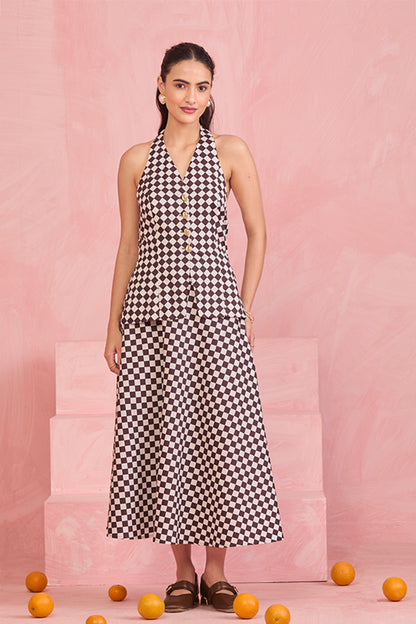 Mocha Mosaic Halter Neck Co-ord set