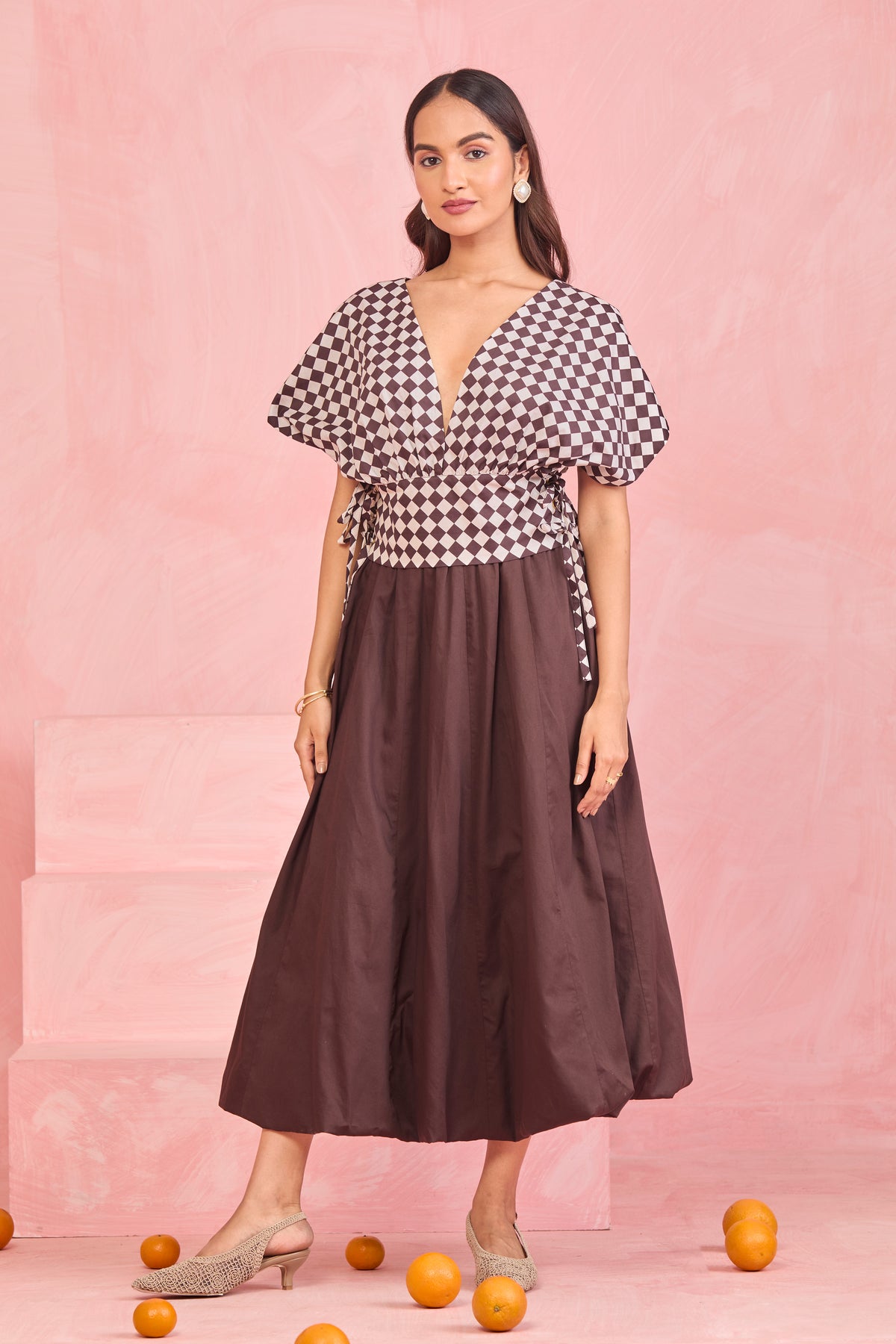Mocha Check Wrap Co-ord set