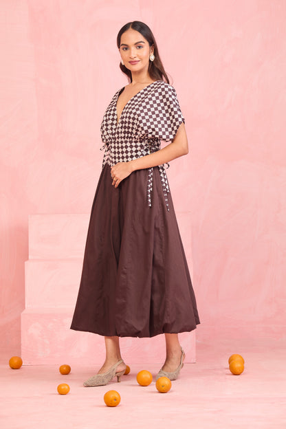 Mocha Check Wrap Co-ord set