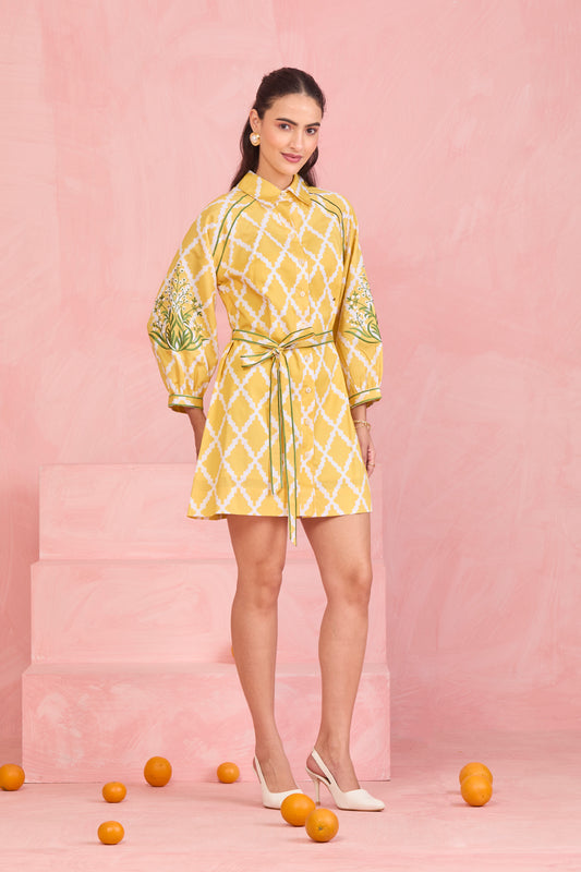 Sunlit Lattice Shirt Dress