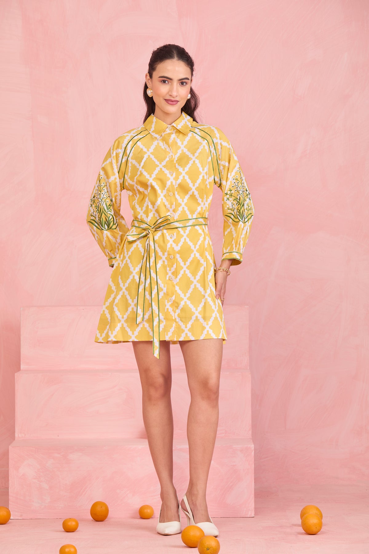 Sunlit Lattice Shirt Dress