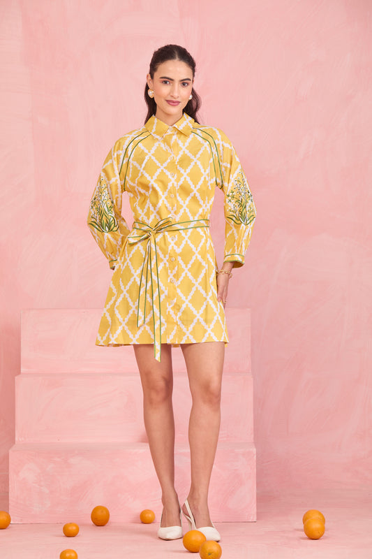 Sunlit Lattice Shirt Dress