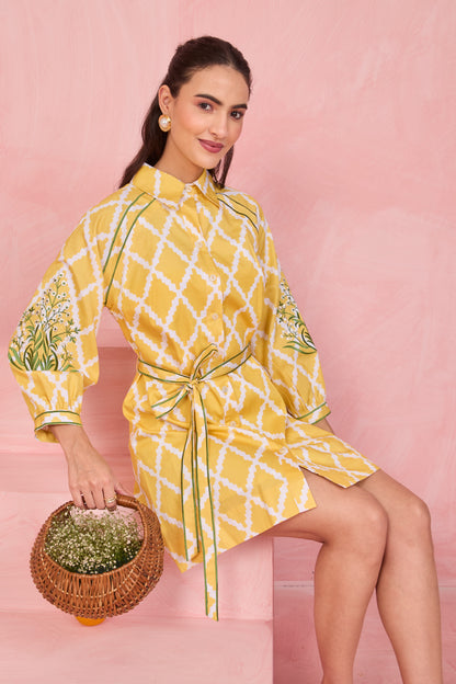 Sunlit Lattice Shirt Dress