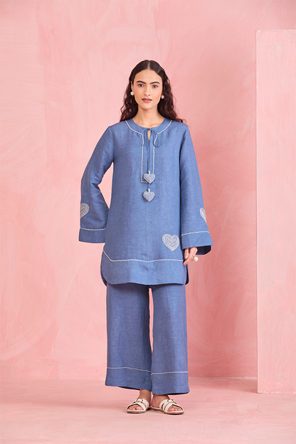 Blue Heart Embroidered Co-ord Set