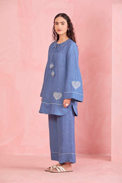 Blue Heart Embroidered Co-ord Set