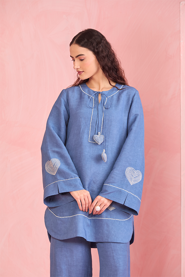 Blue Heart Embroidered Co-ord Set