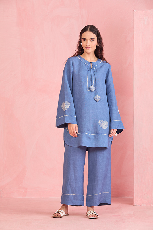 Blue Heart Embroidered Co-ord Set
