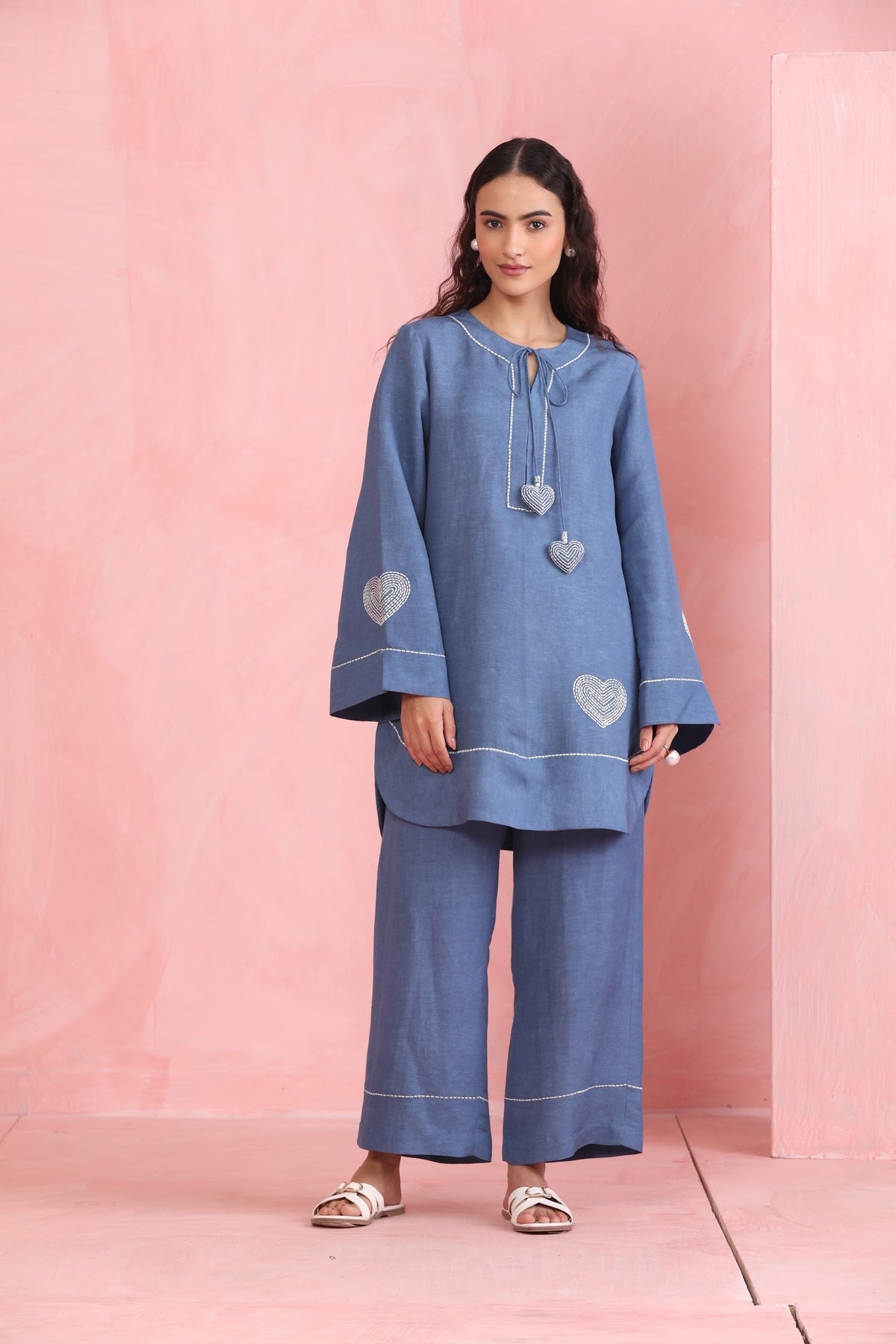 Blue Heart Embroidered Co-ord Set